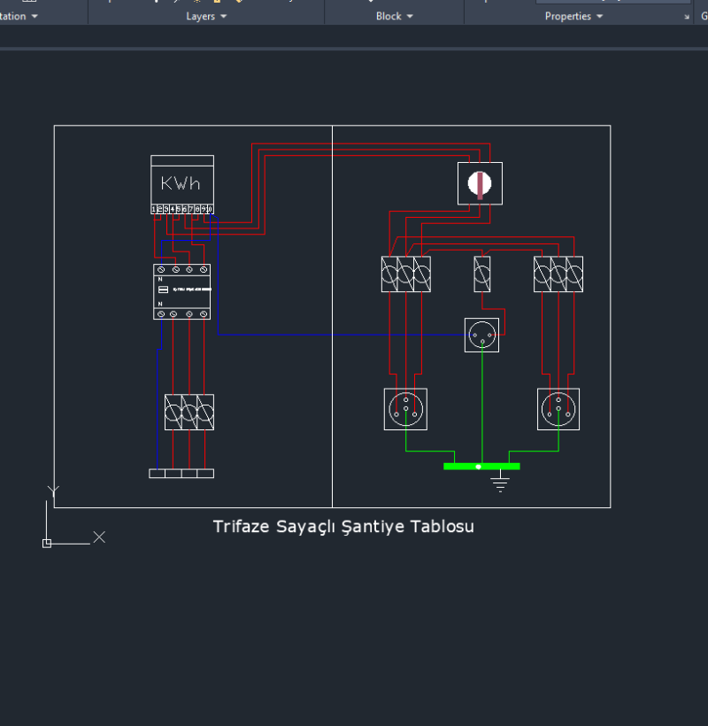 Trifaze Sayaçlı Şantiye Panosu Ayrıntı Bağlantı Şeması