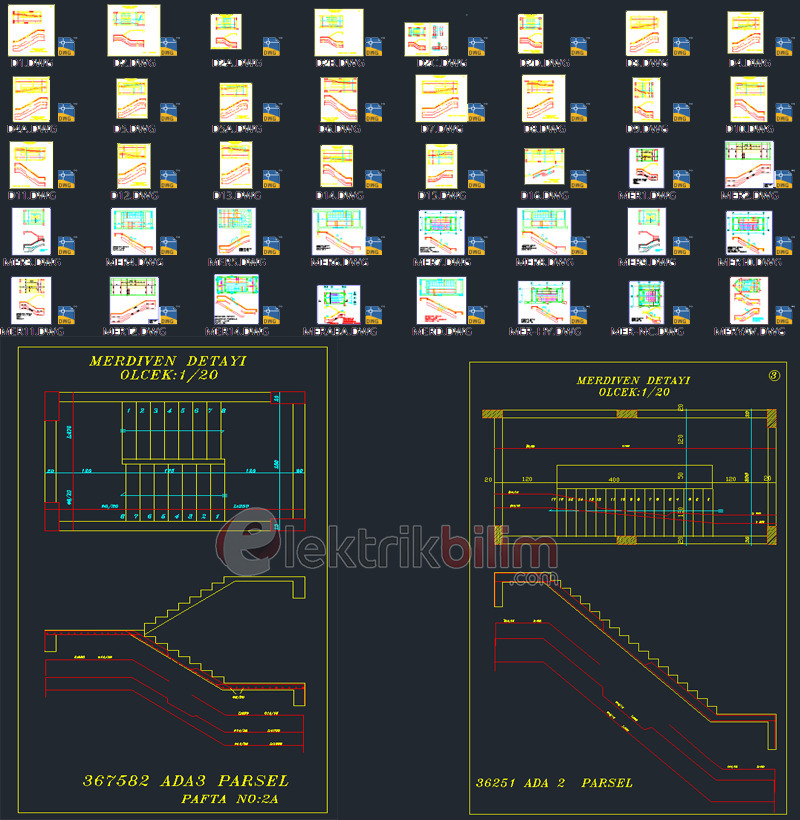 Autocad 40 Adet Farklı Merdiven Detay Çizimi
