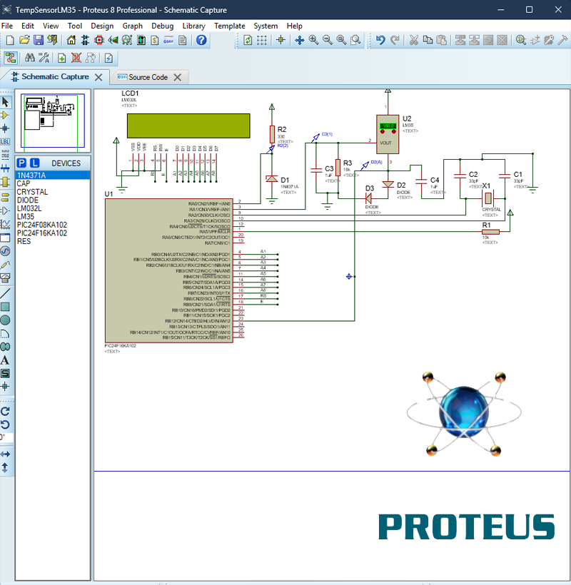 Proteus 8 ile LM35 Sıcaklık Sensör Devresi