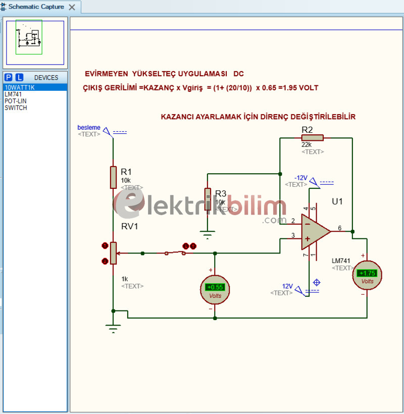 UA741 Op-Amp ile Evirmeyen Yükselteç Devresi.jpg